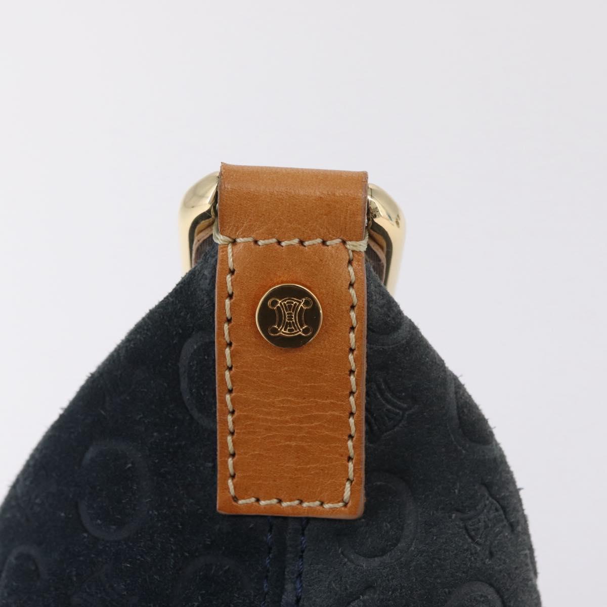 CELINE C Macadam Canvas Shoulder Bag Suede Navy Gold Auth ep16792A
