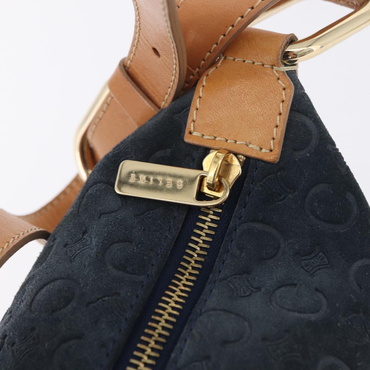 CELINE C Macadam Canvas Shoulder Bag Suede Navy Gold Auth ep16792A