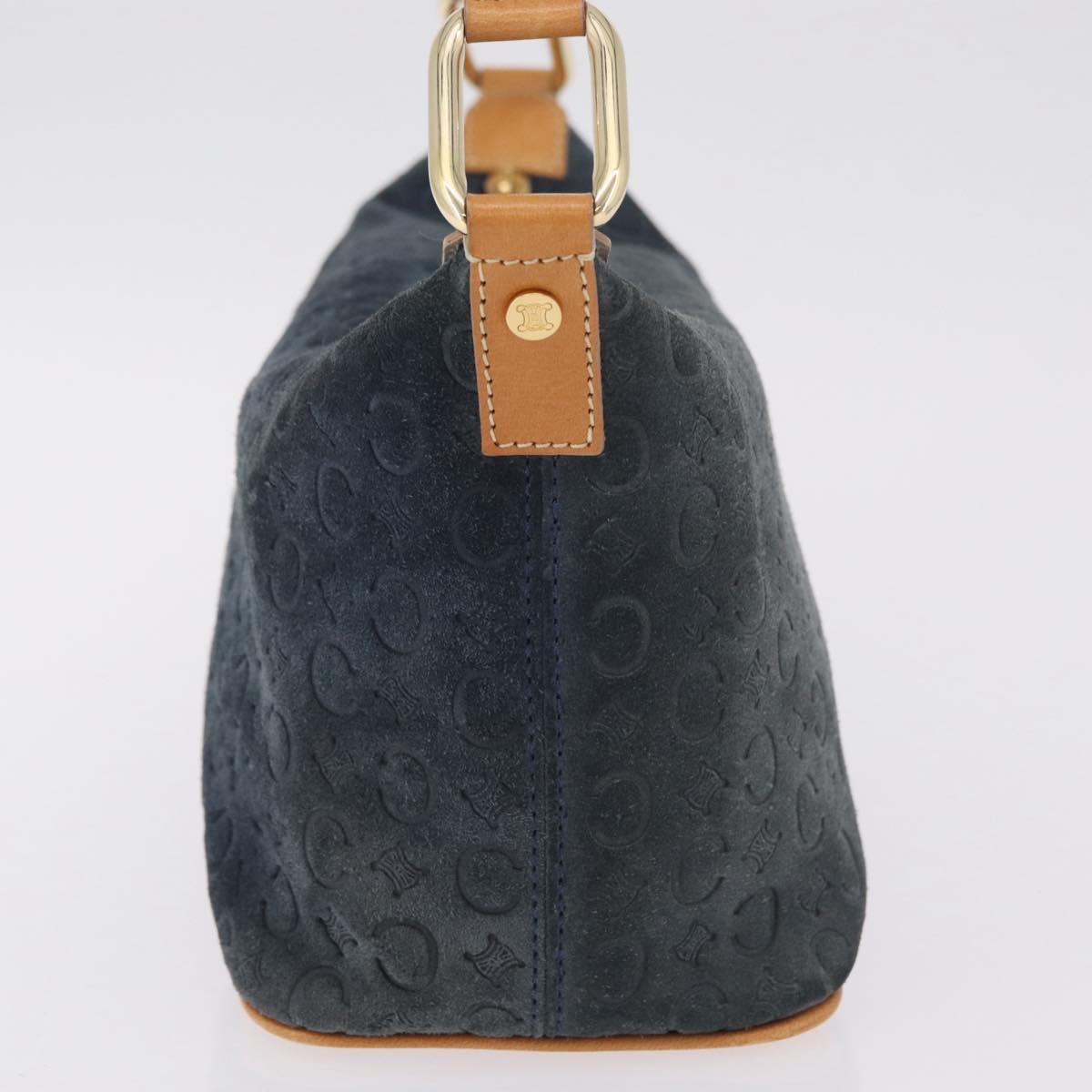 CELINE C Macadam Canvas Shoulder Bag Suede Navy Gold Auth ep16792A