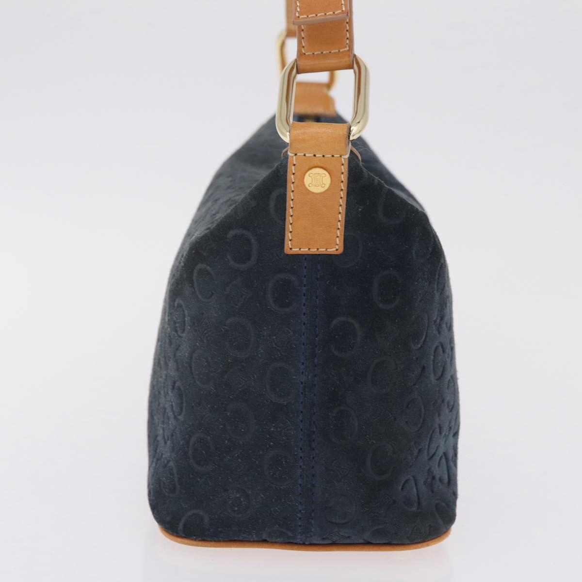 CELINE C Macadam Canvas Shoulder Bag Suede Navy Gold Auth ep16792A