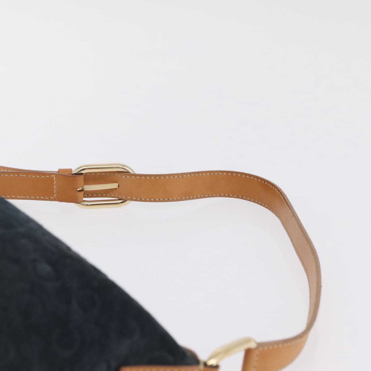 CELINE C Macadam Canvas Shoulder Bag Suede Navy Gold Auth ep16792A