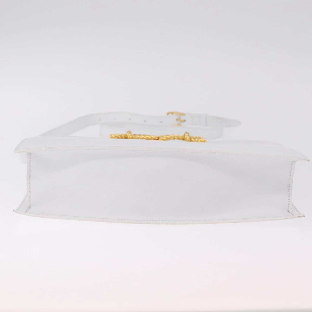 CELINE Shoulder Bag Leather White Gold Auth ep16793A