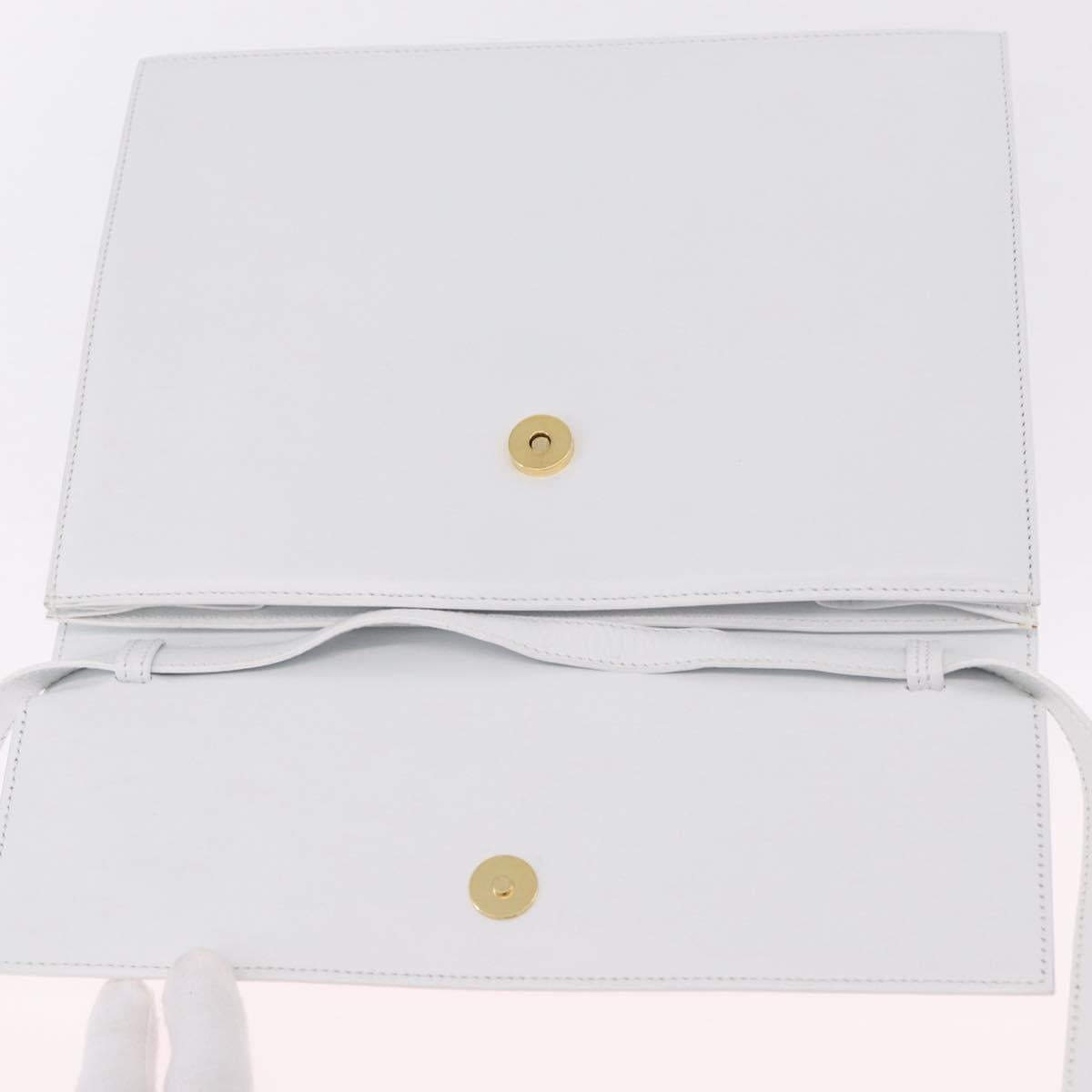 CELINE Shoulder Bag Leather White Gold Auth ep16793A