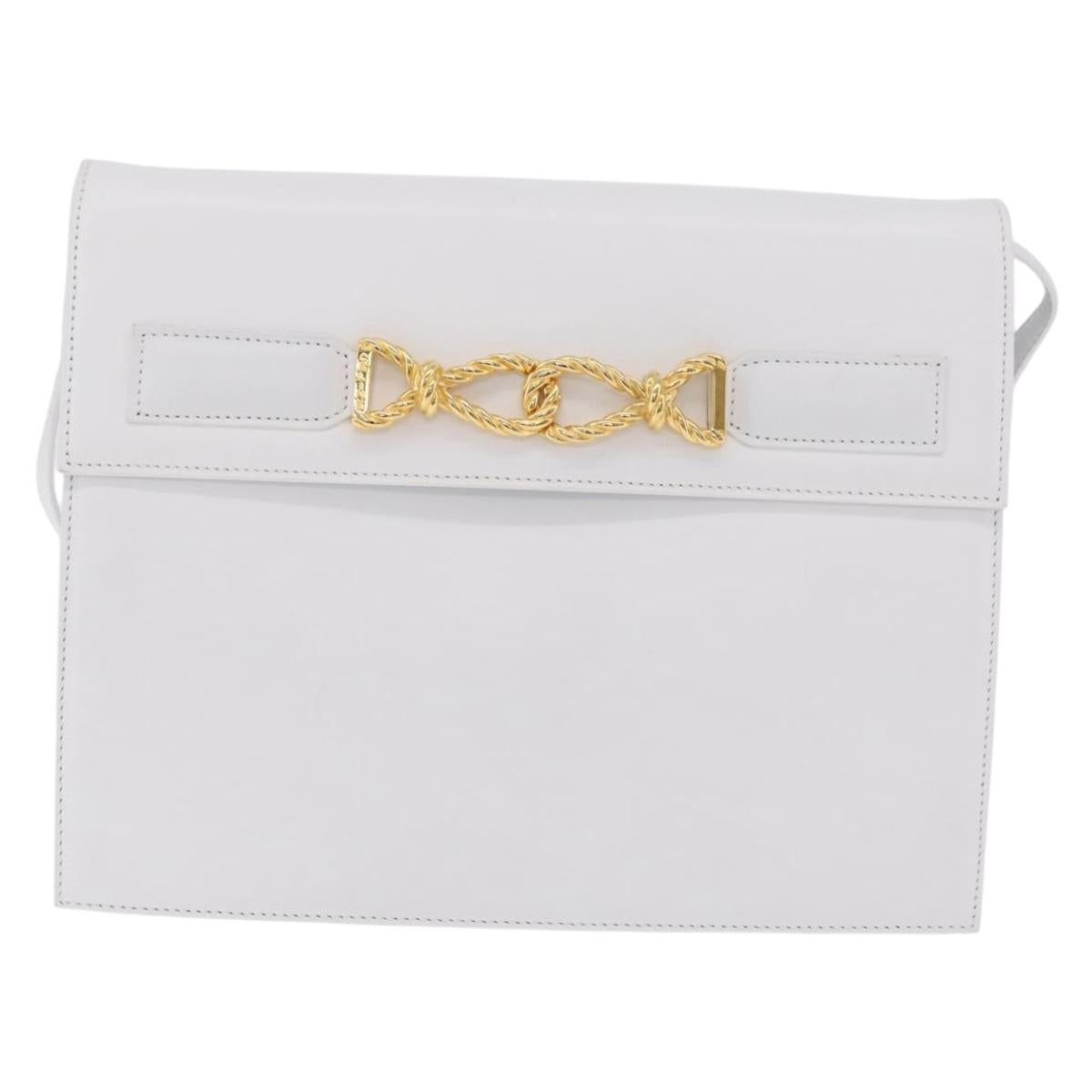 CELINE Shoulder Bag Leather White Gold Auth ep16793A