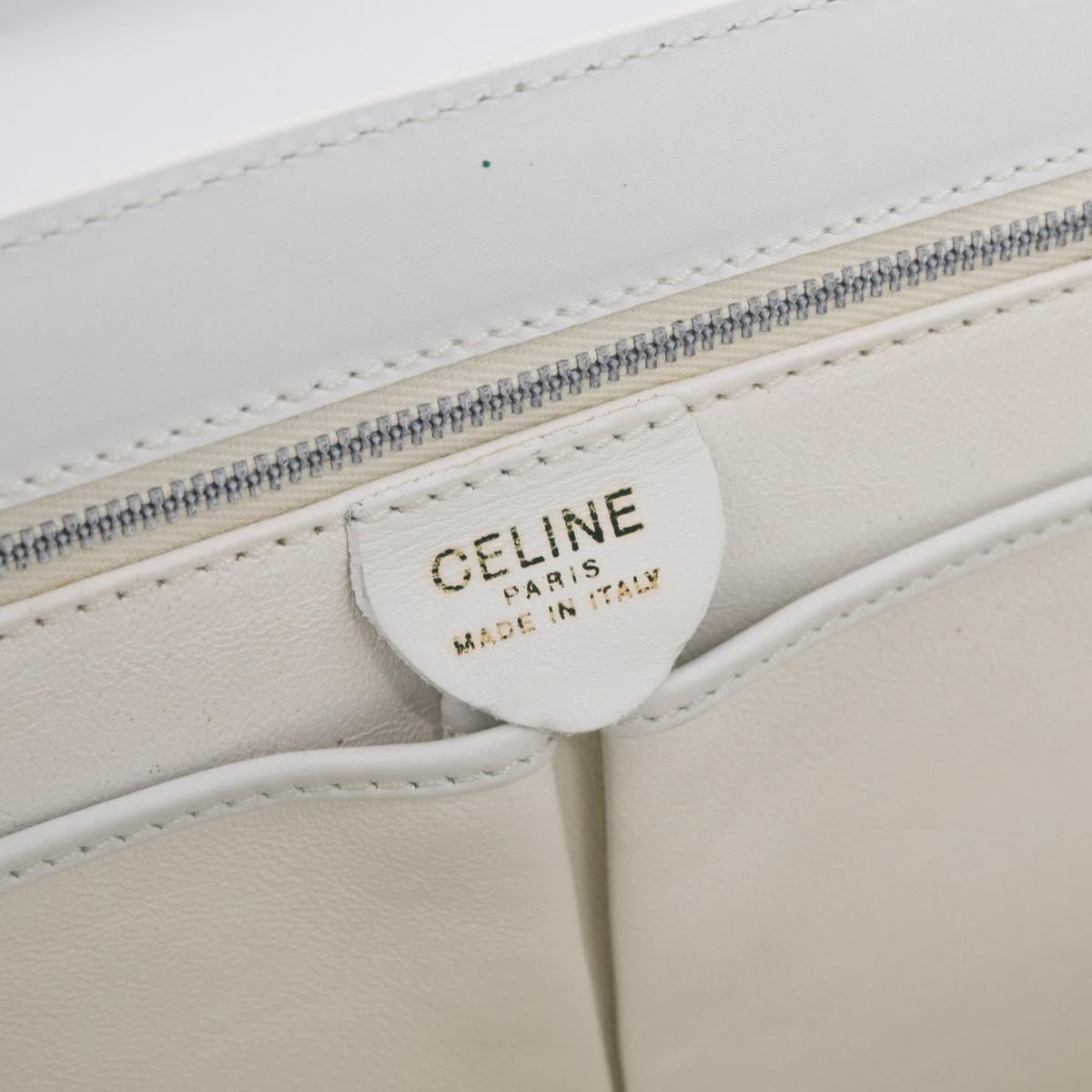 CELINE Shoulder Bag Leather White Gold Auth ep16793A