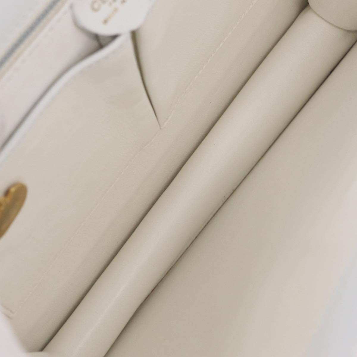 CELINE Shoulder Bag Leather White Gold Auth ep16793A