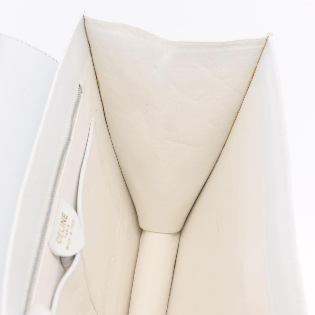 CELINE Shoulder Bag Leather White Gold Auth ep16793A