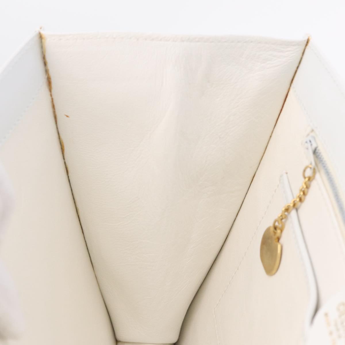 CELINE Shoulder Bag Leather White Gold Auth ep16793A