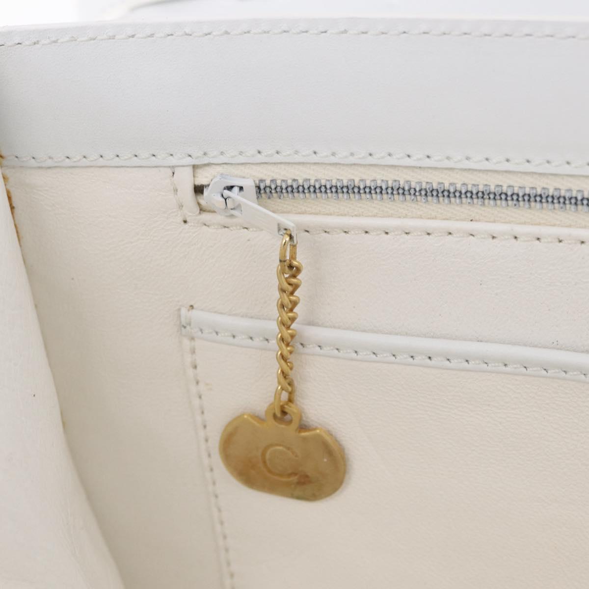 CELINE Shoulder Bag Leather White Gold Auth ep16793A