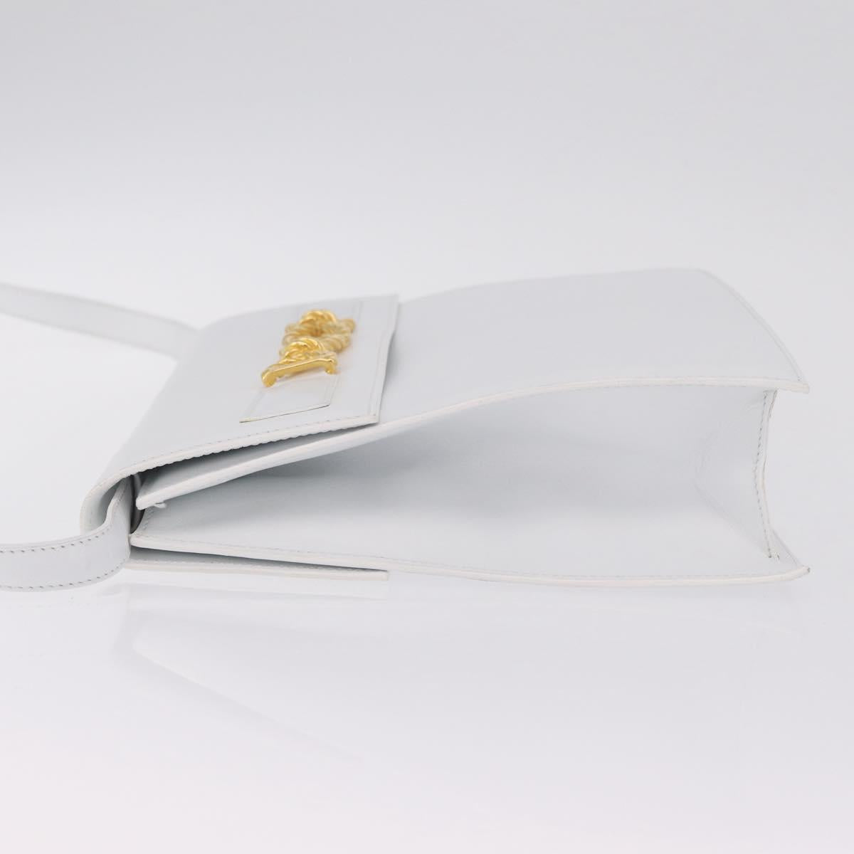 CELINE Shoulder Bag Leather White Gold Auth ep16793A