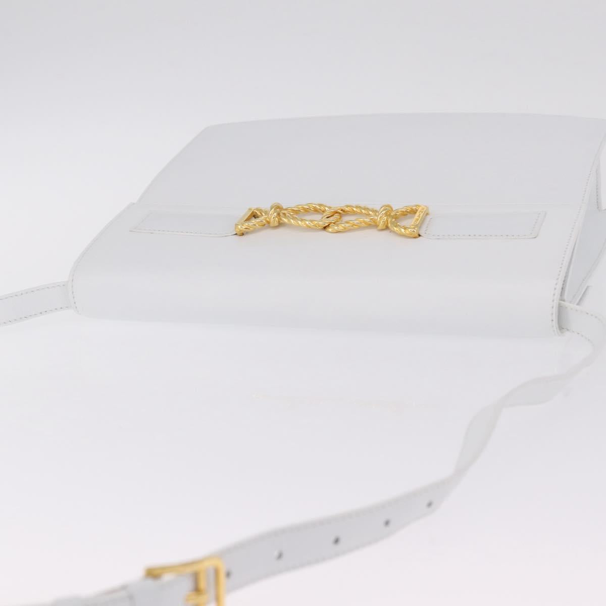 CELINE Shoulder Bag Leather White Gold Auth ep16793A