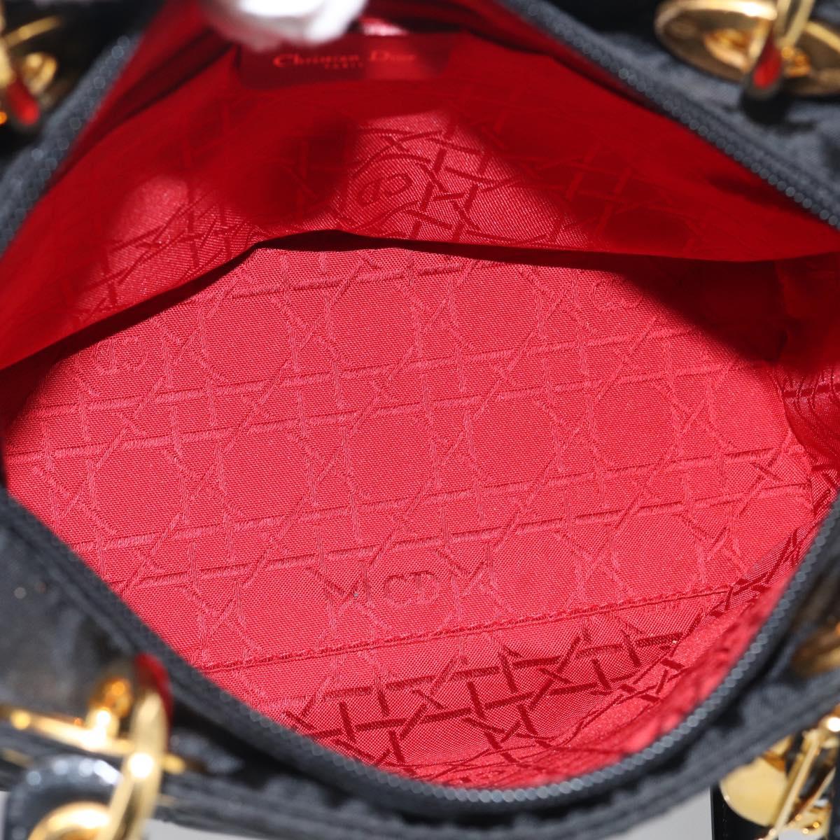 Christian Dior Lady Dior Canage Hand Bag Nylon 2way Black Gold Auth ep16794V