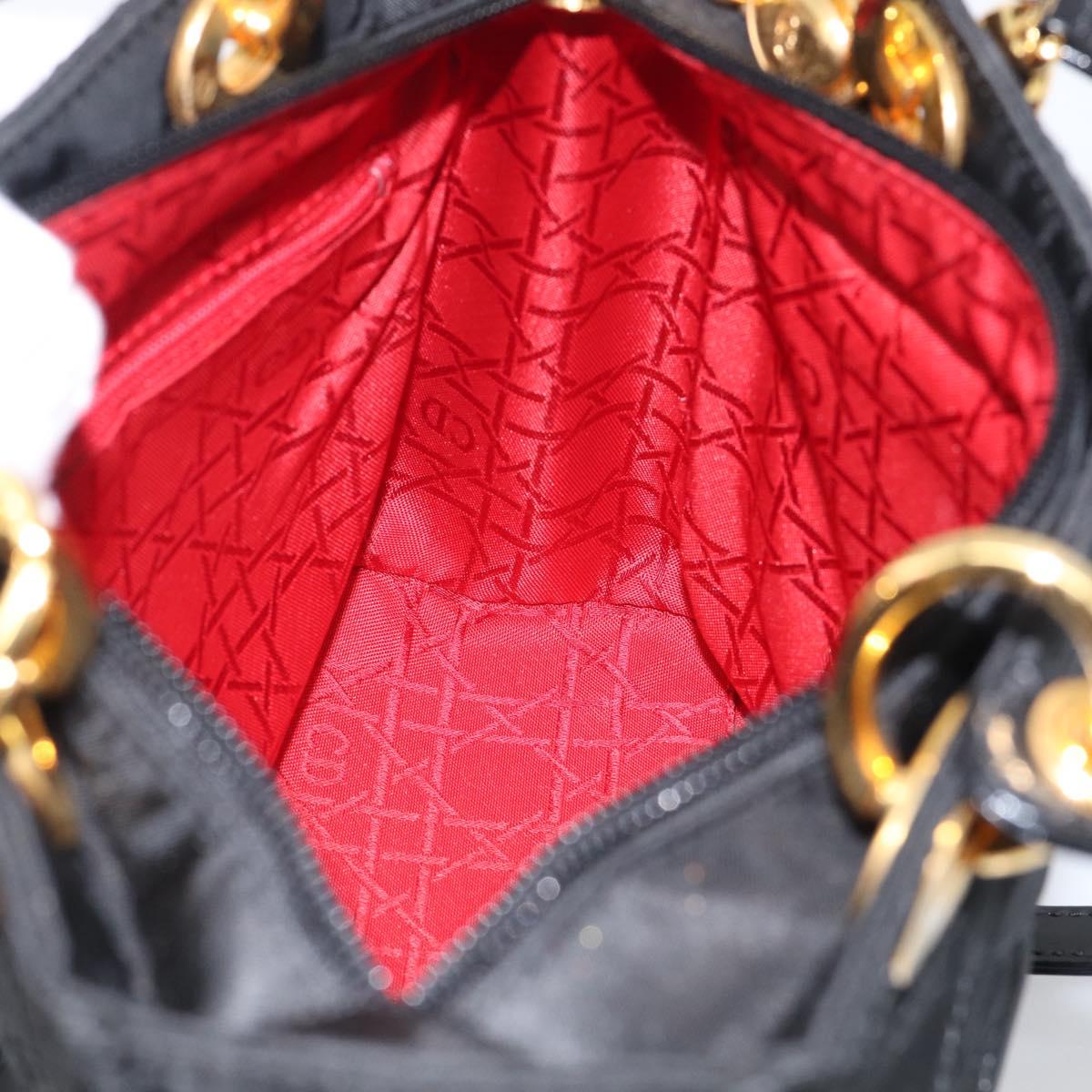 Christian Dior Lady Dior Canage Hand Bag Nylon 2way Black Gold Auth ep16794V