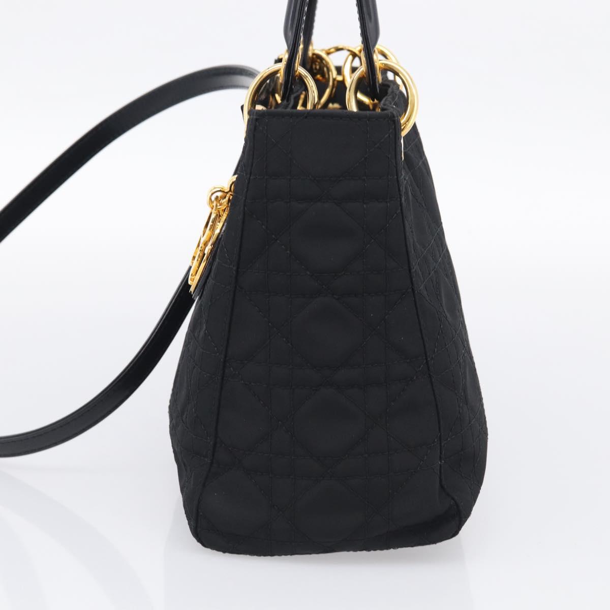 Christian Dior Lady Dior Canage Hand Bag Nylon 2way Black Gold Auth ep16794V