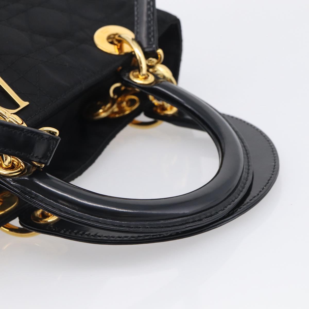 Christian Dior Lady Dior Canage Hand Bag Nylon 2way Black Gold Auth ep16794V