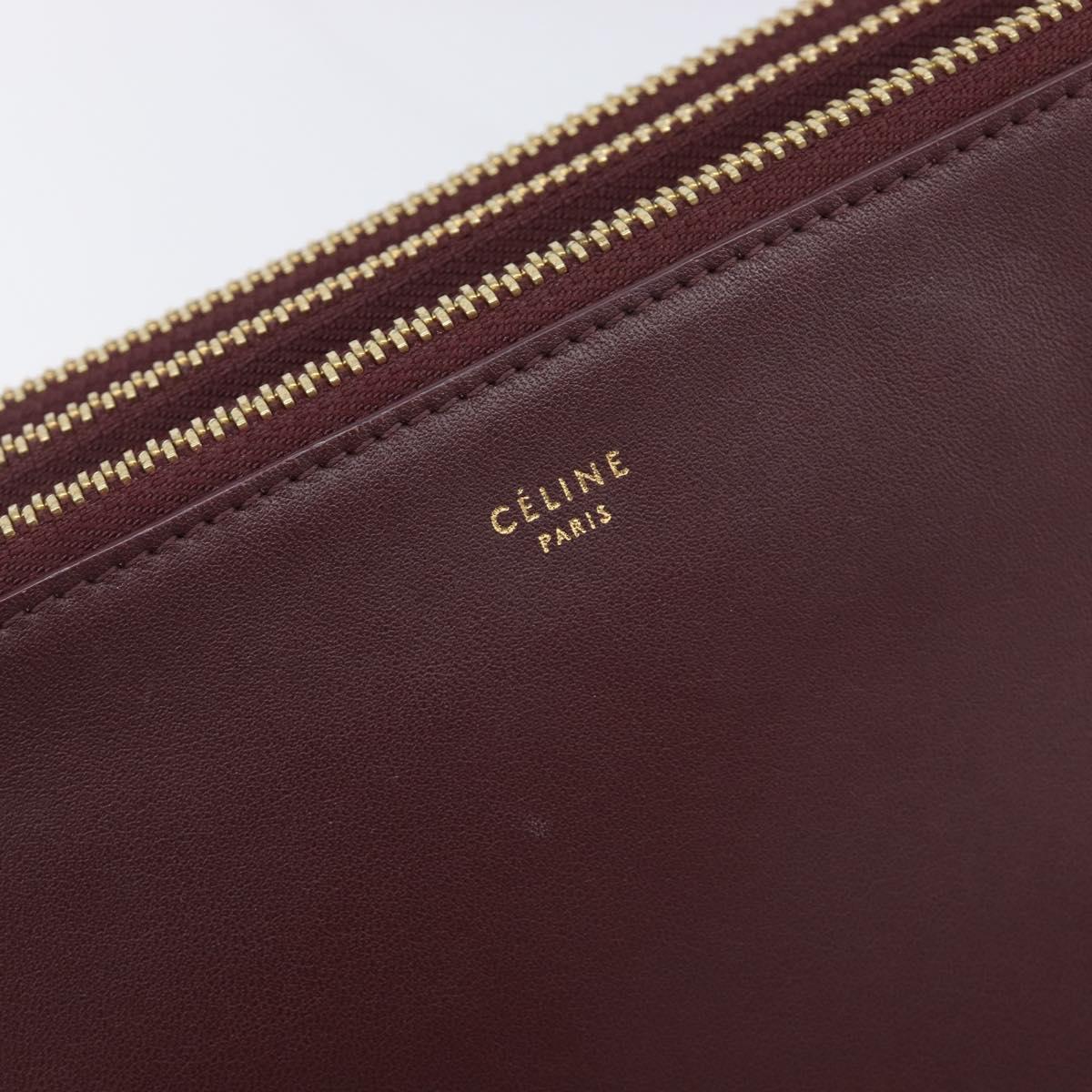 CELINE trio Shoulder Bag Leather Bordeaux Gold Auth ep16797A