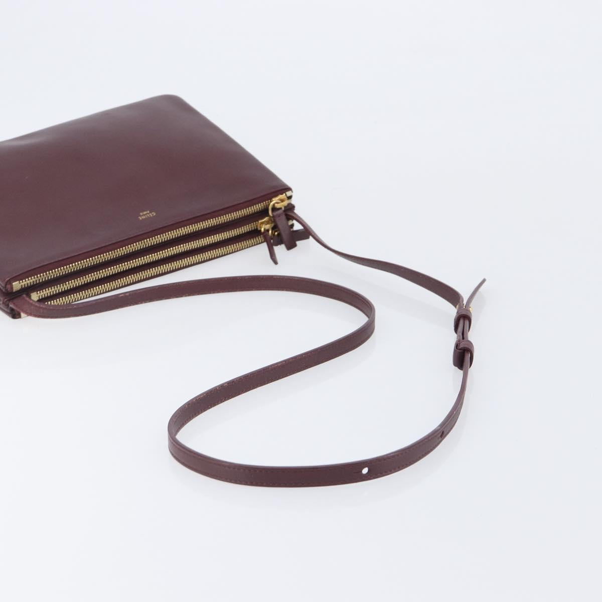 CELINE trio Shoulder Bag Leather Bordeaux Gold Auth ep16797A