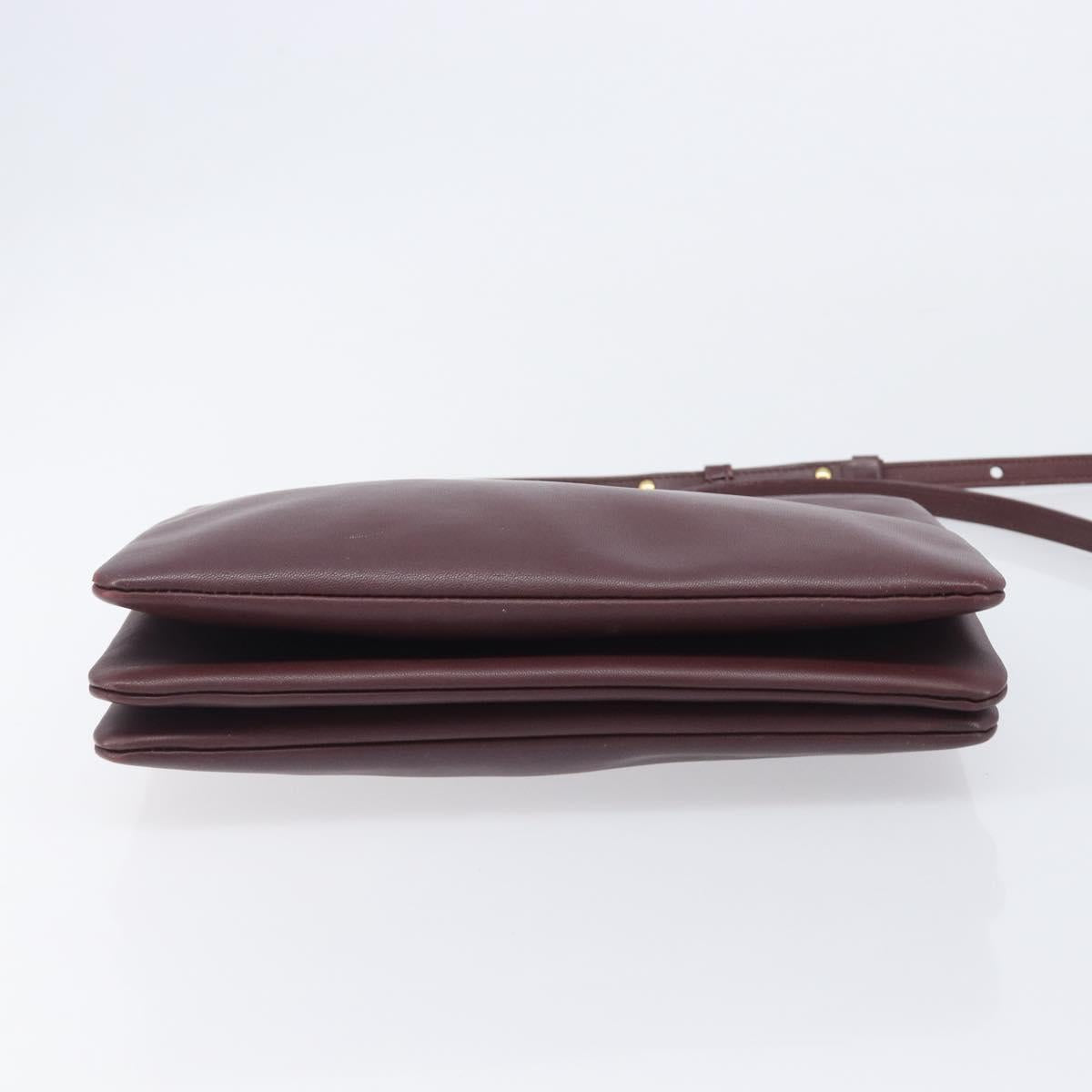 CELINE trio Shoulder Bag Leather Bordeaux Gold Auth ep16797A