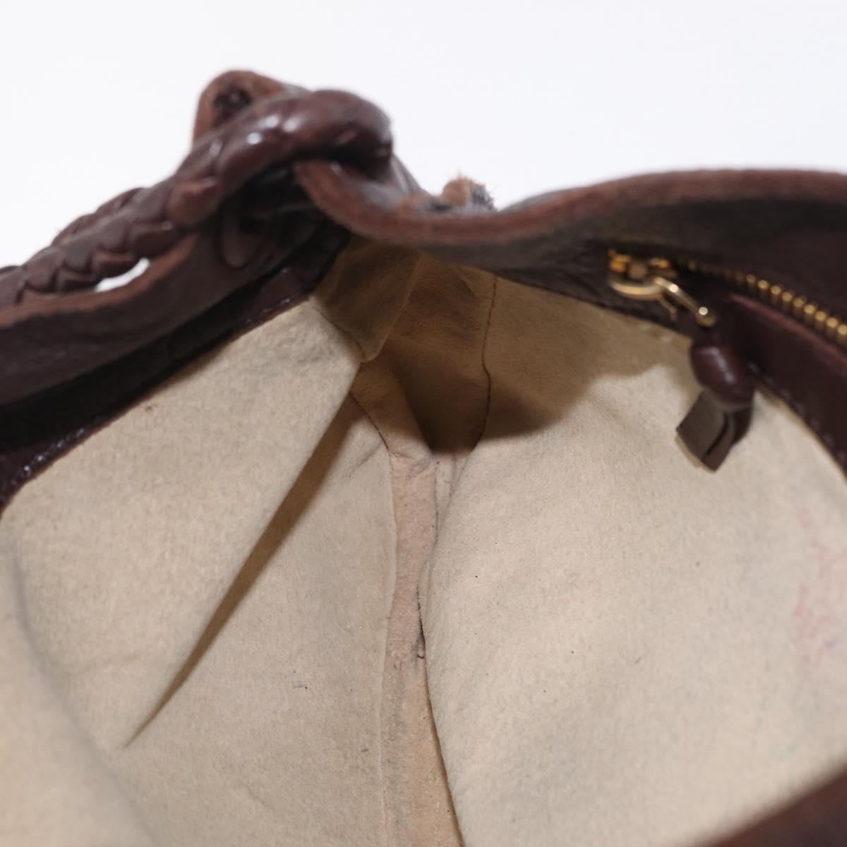 Bottega Veneta Hand Bag Leather Dark Brown Gold Auth ep16802