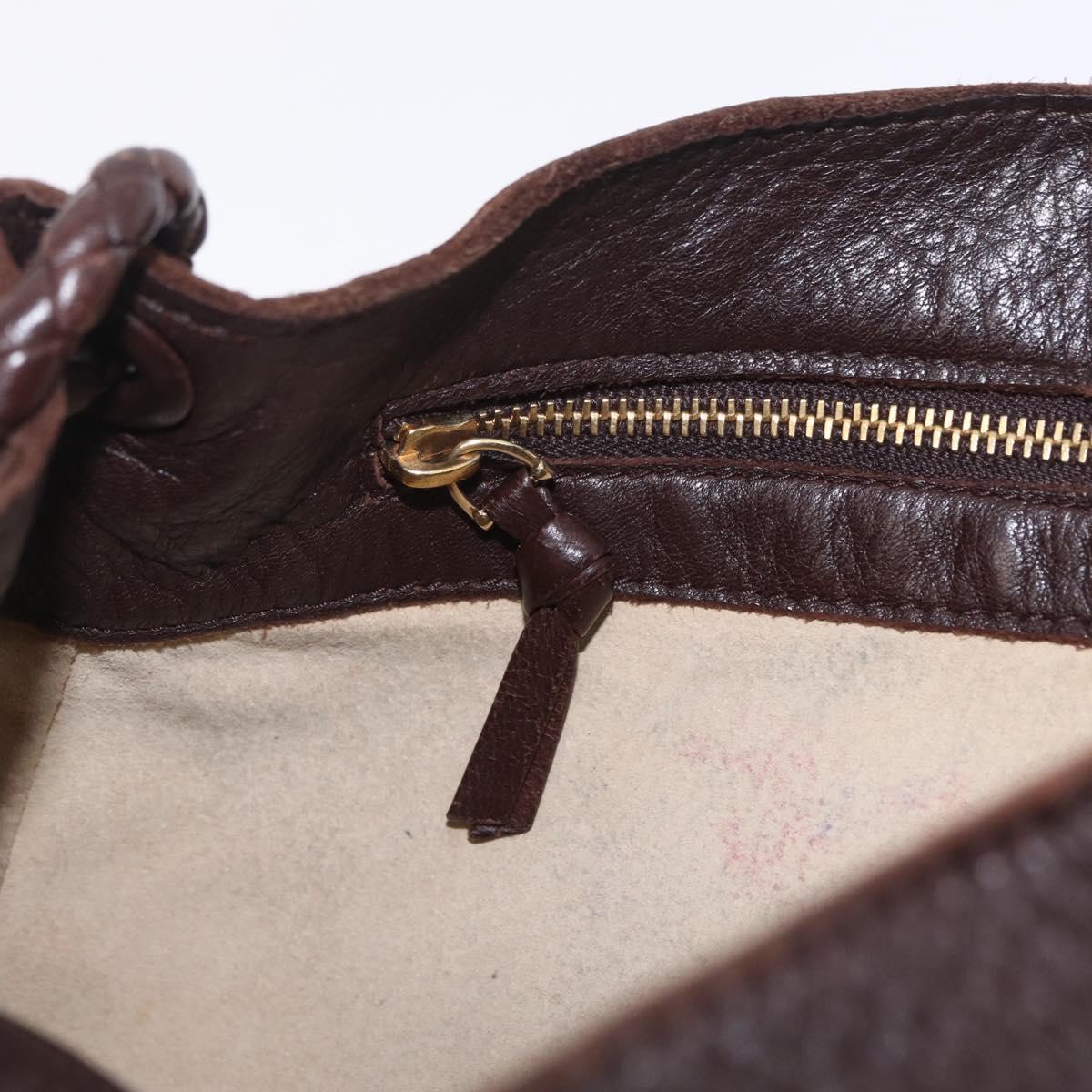 Bottega Veneta Hand Bag Leather Dark Brown Gold Auth ep16802