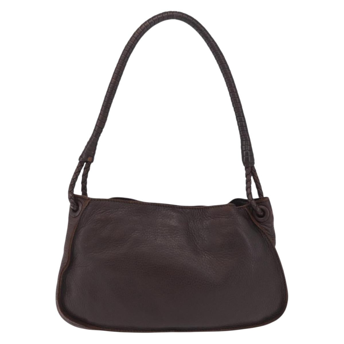 Bottega Veneta Hand Bag Leather Dark Brown Gold Auth ep16802