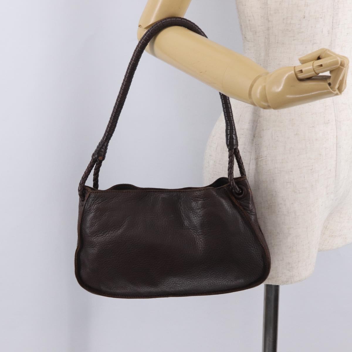 Bottega Veneta Hand Bag Leather Dark Brown Gold Auth ep16802