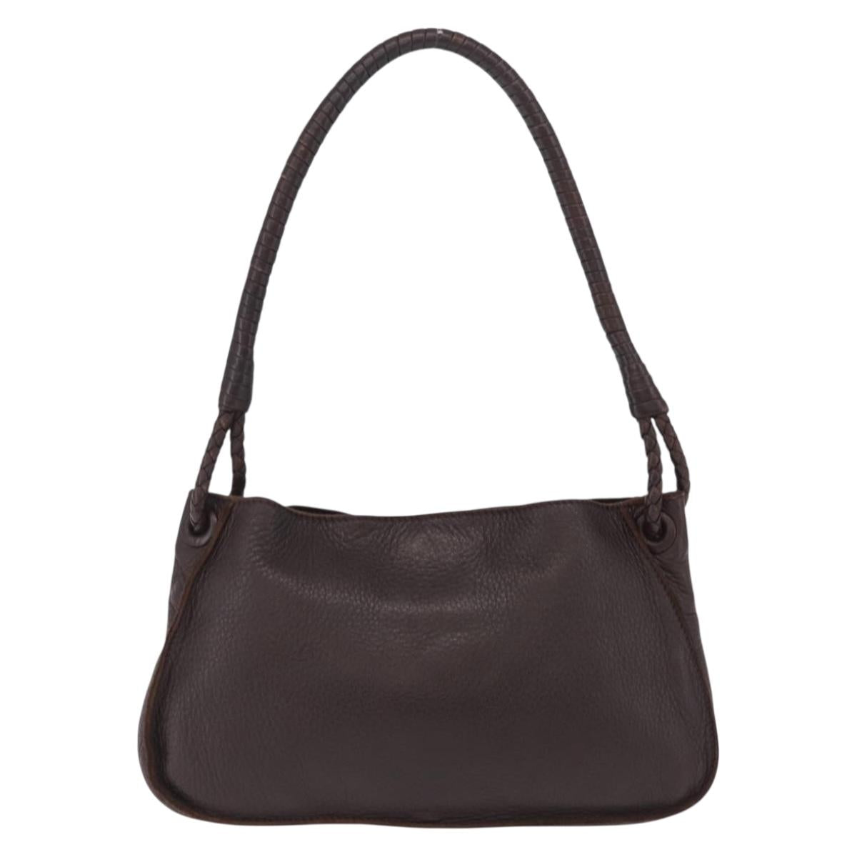 Bottega Veneta Hand Bag Leather Dark Brown Gold Auth ep16802