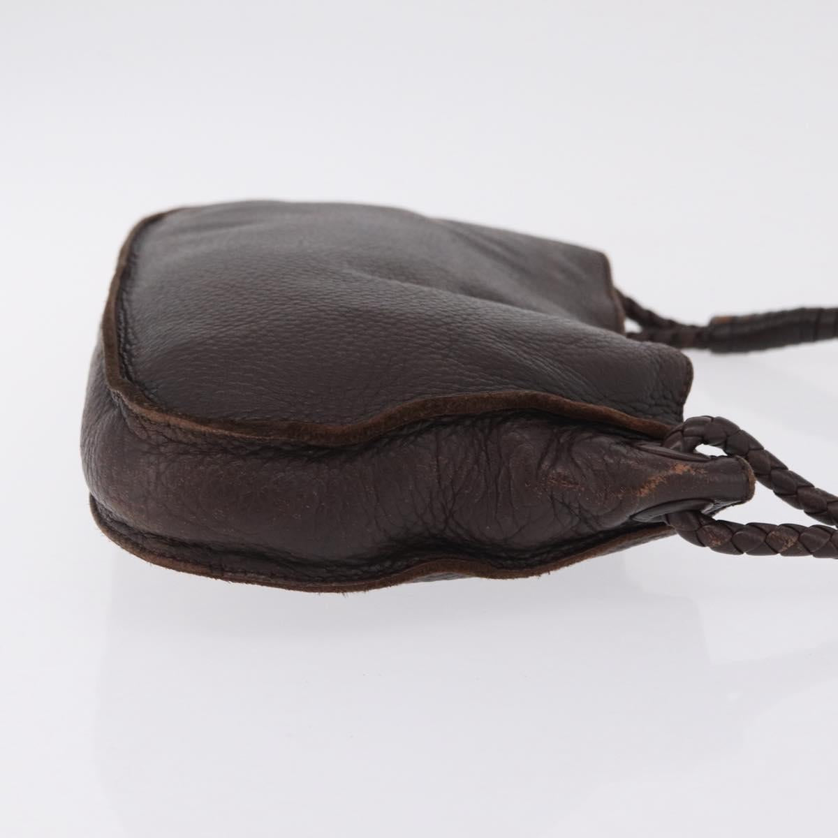 Bottega Veneta Hand Bag Leather Dark Brown Gold Auth ep16802