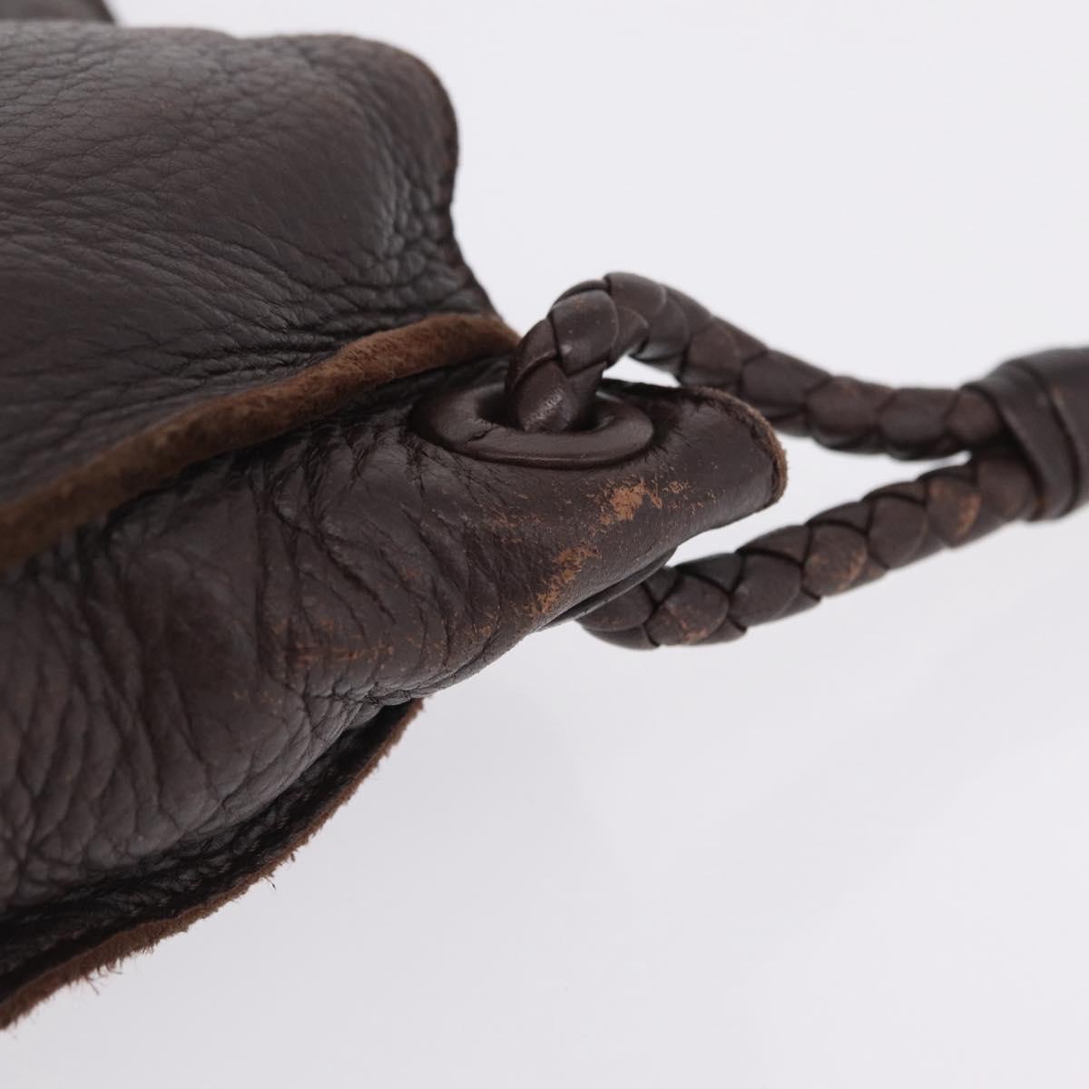 Bottega Veneta Hand Bag Leather Dark Brown Gold Auth ep16802