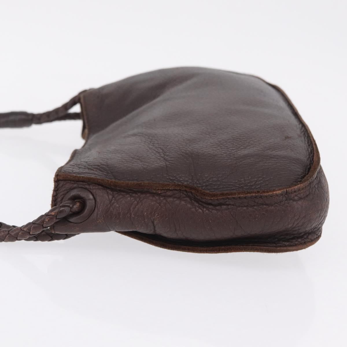 Bottega Veneta Hand Bag Leather Dark Brown Gold Auth ep16802