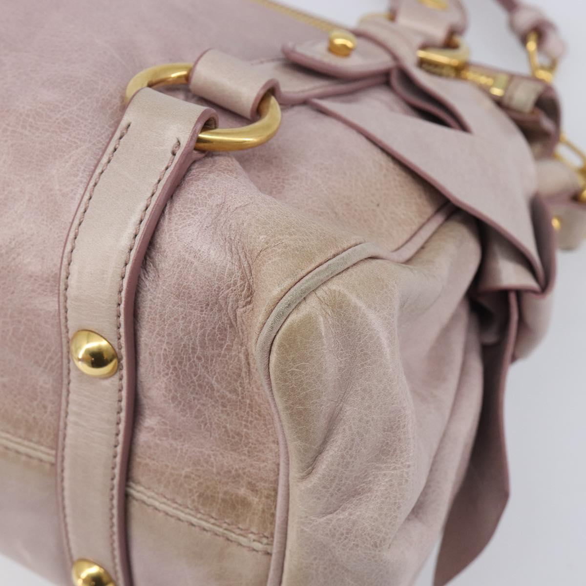 Miu Miu Side ribbon Hand Bag Leather 2way Pink Gold Auth ep16810V