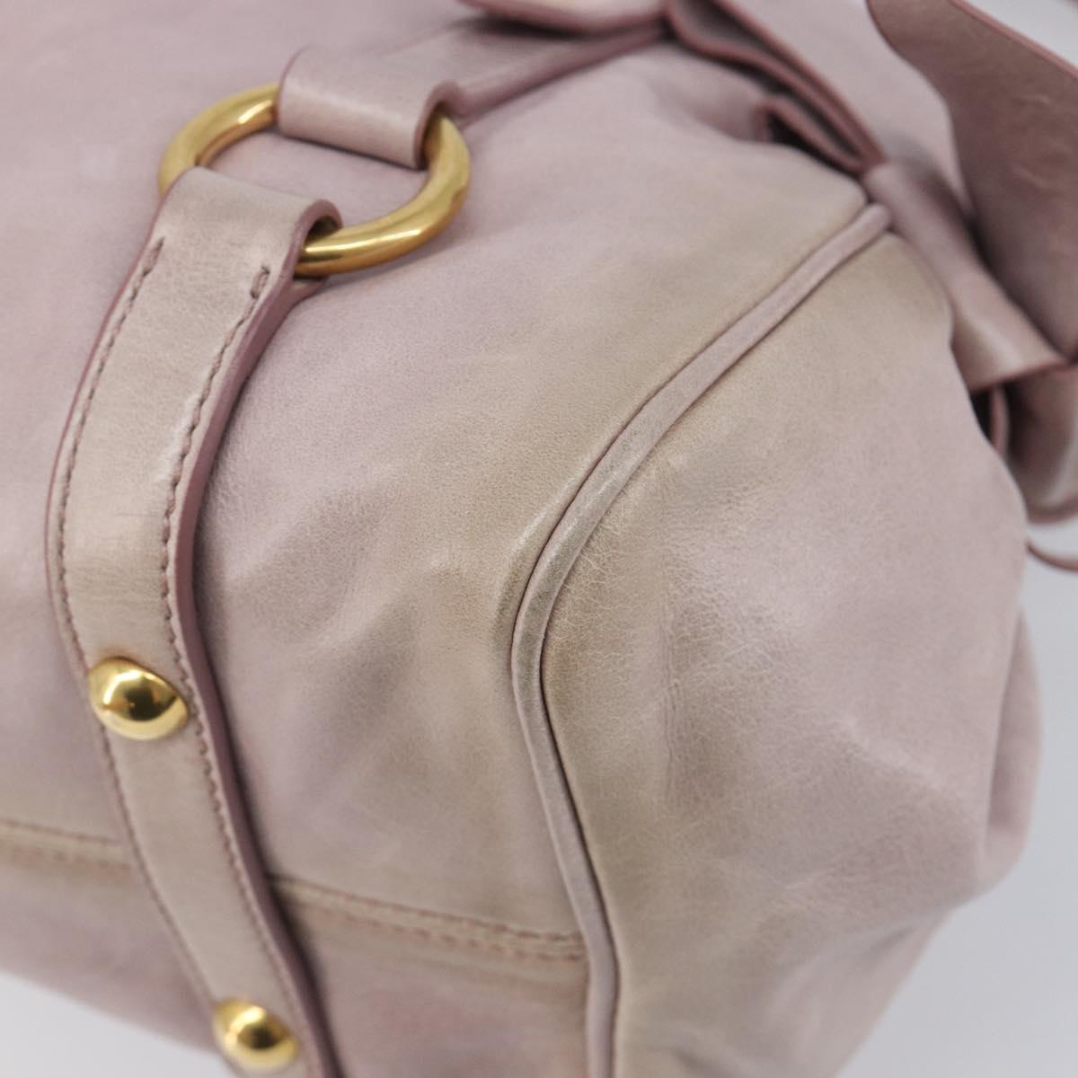 Miu Miu Side ribbon Hand Bag Leather 2way Pink Gold Auth ep16810V