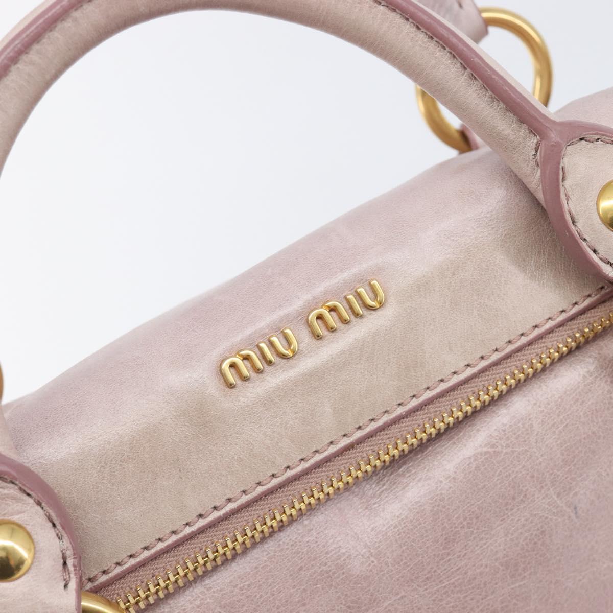 Miu Miu Side ribbon Hand Bag Leather 2way Pink Gold Auth ep16810V