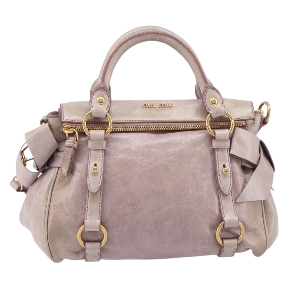 Miu Miu Side ribbon Hand Bag Leather 2way Pink Gold Auth ep16810V