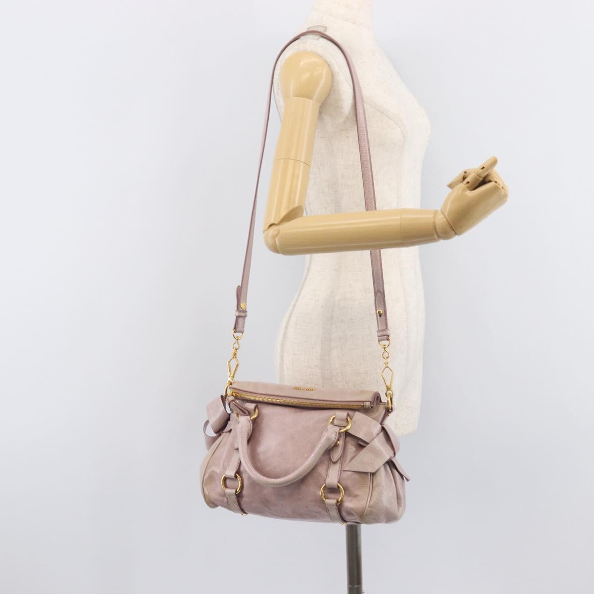 Miu Miu Side ribbon Hand Bag Leather 2way Pink Gold Auth ep16810V
