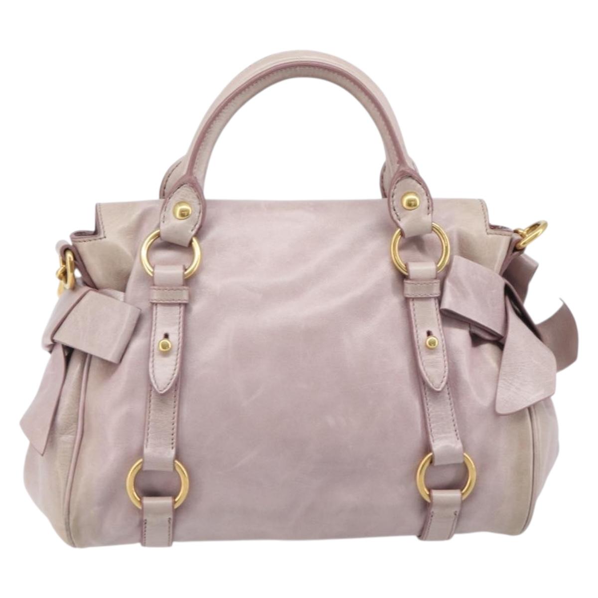 Miu Miu Side ribbon Hand Bag Leather 2way Pink Gold Auth ep16810V