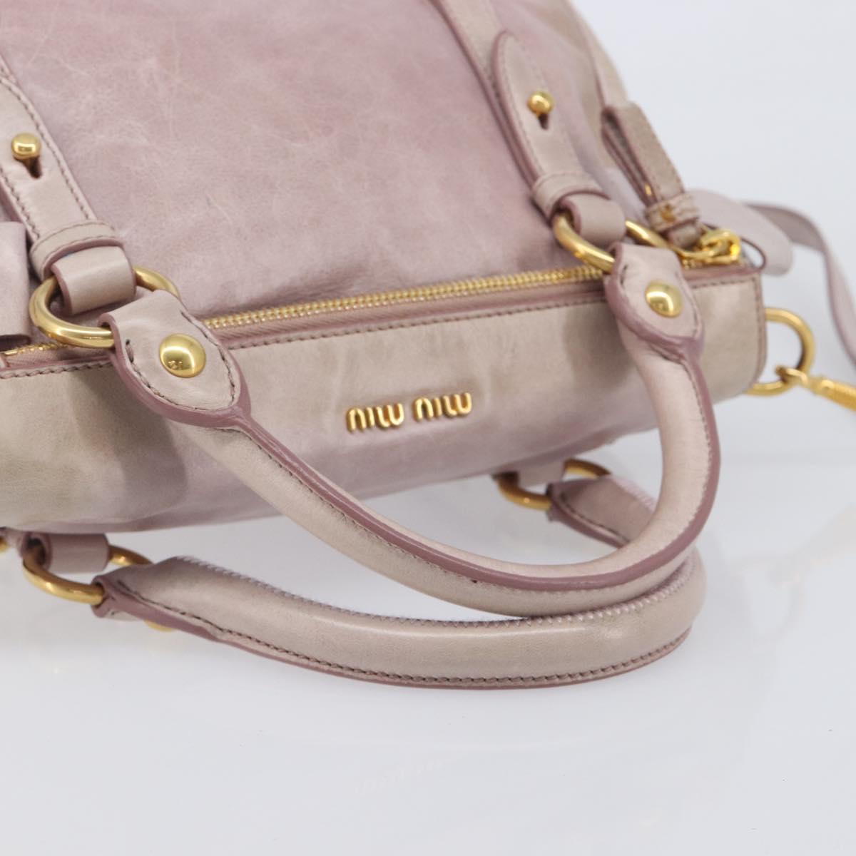 Miu Miu Side ribbon Hand Bag Leather 2way Pink Gold Auth ep16810V