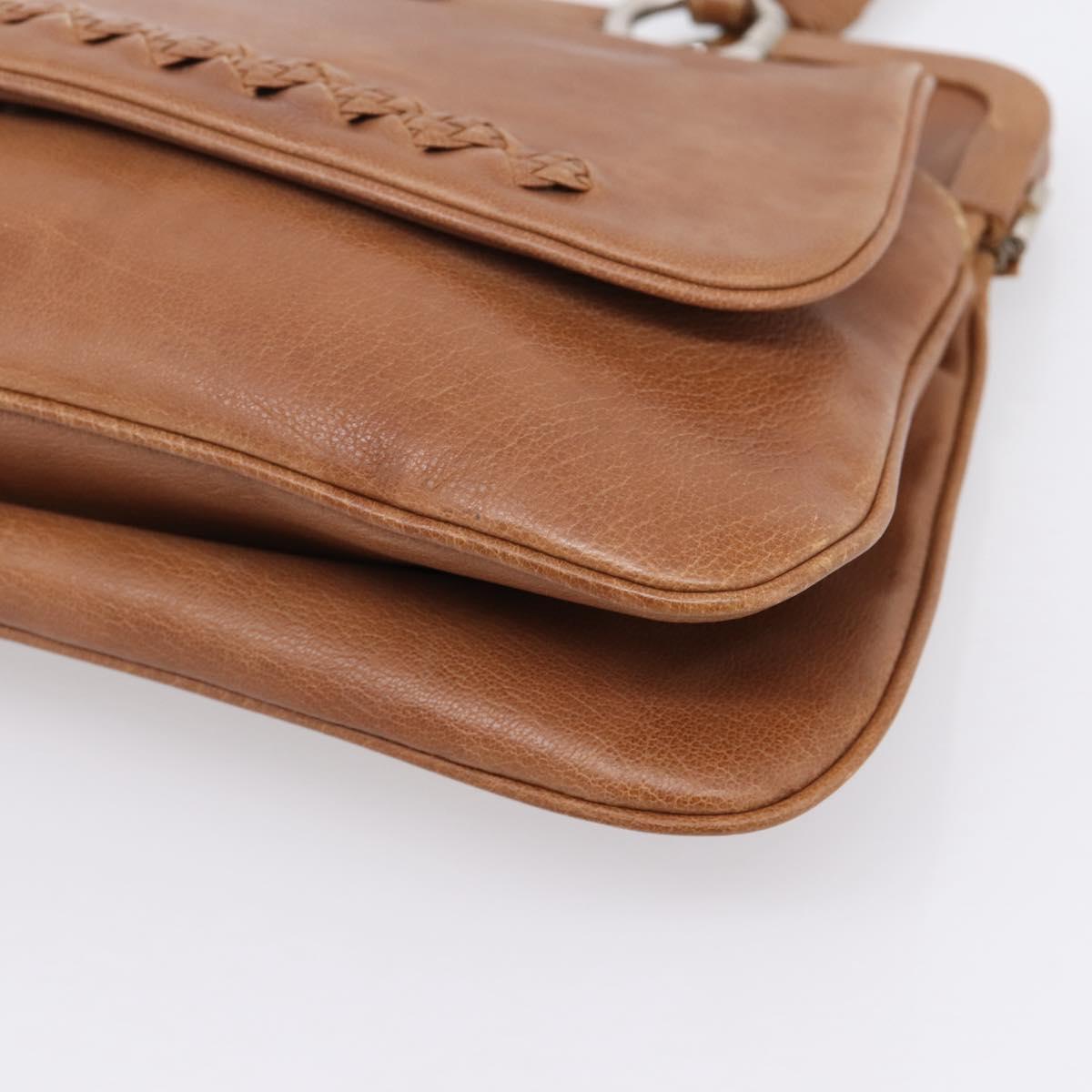 Bottega Veneta Hand Bag Leather Brown Silver Auth ep16812