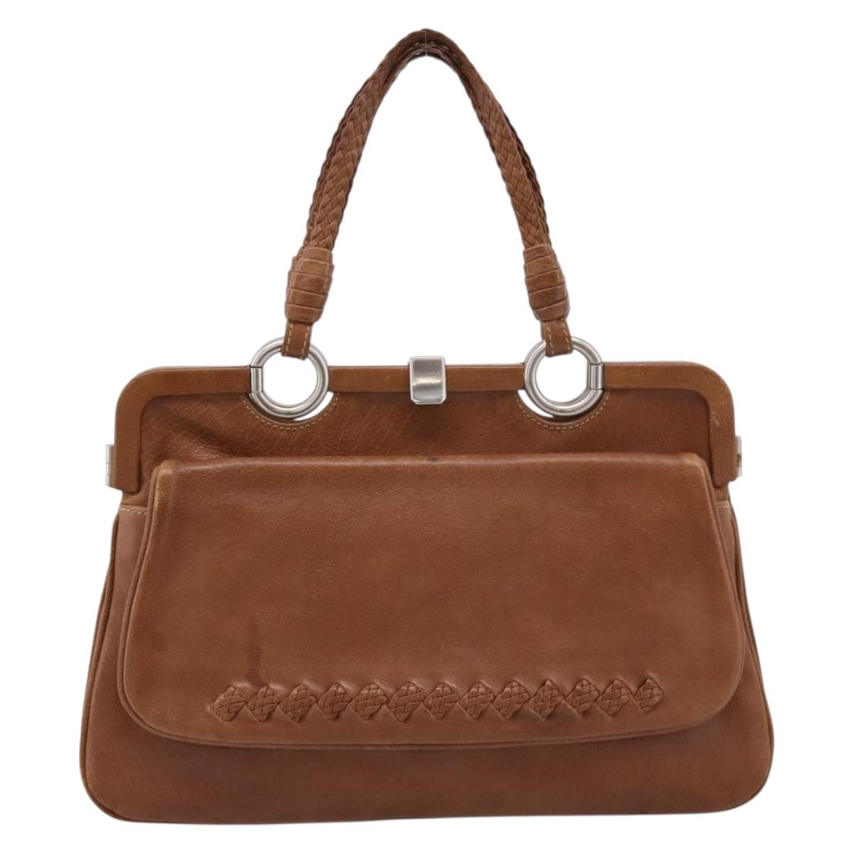Bottega Veneta Hand Bag Leather Brown Silver Auth ep16812