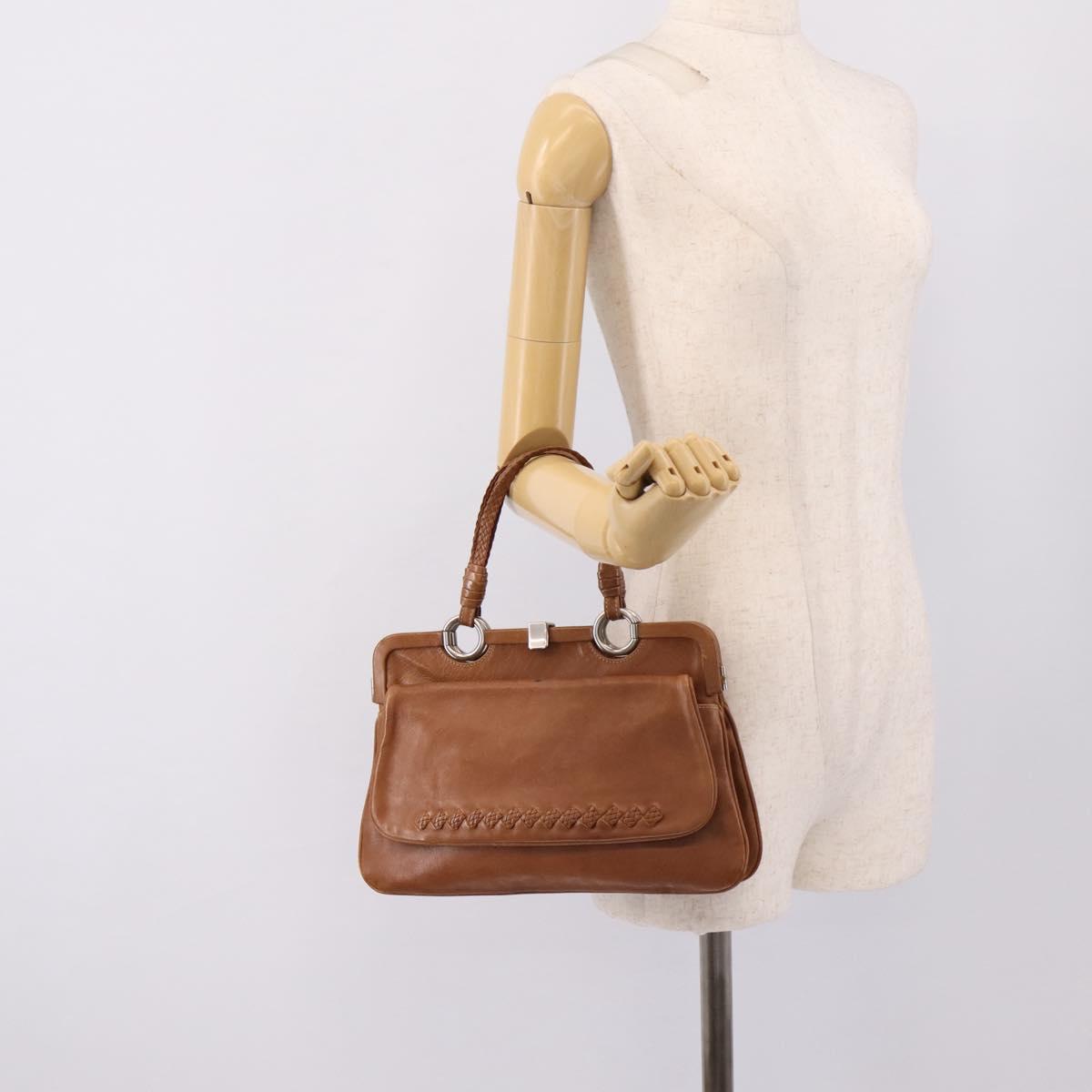 Bottega Veneta Hand Bag Leather Brown Silver Auth ep16812