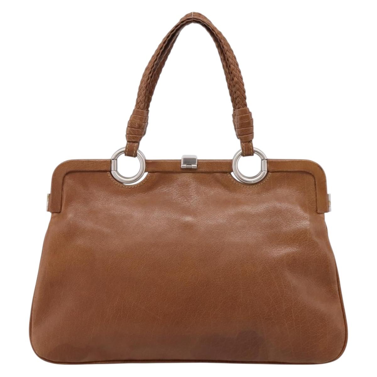 Bottega Veneta Hand Bag Leather Brown Silver Auth ep16812