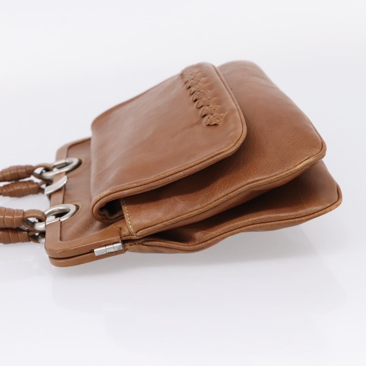 Bottega Veneta Hand Bag Leather Brown Silver Auth ep16812
