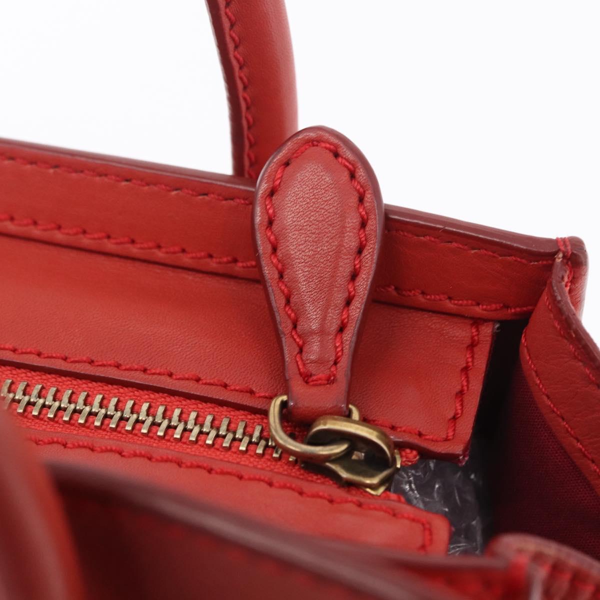 CELINE Luggage Nano Shopper Hand Bag Leather 2way Red Gold Auth ep16814A