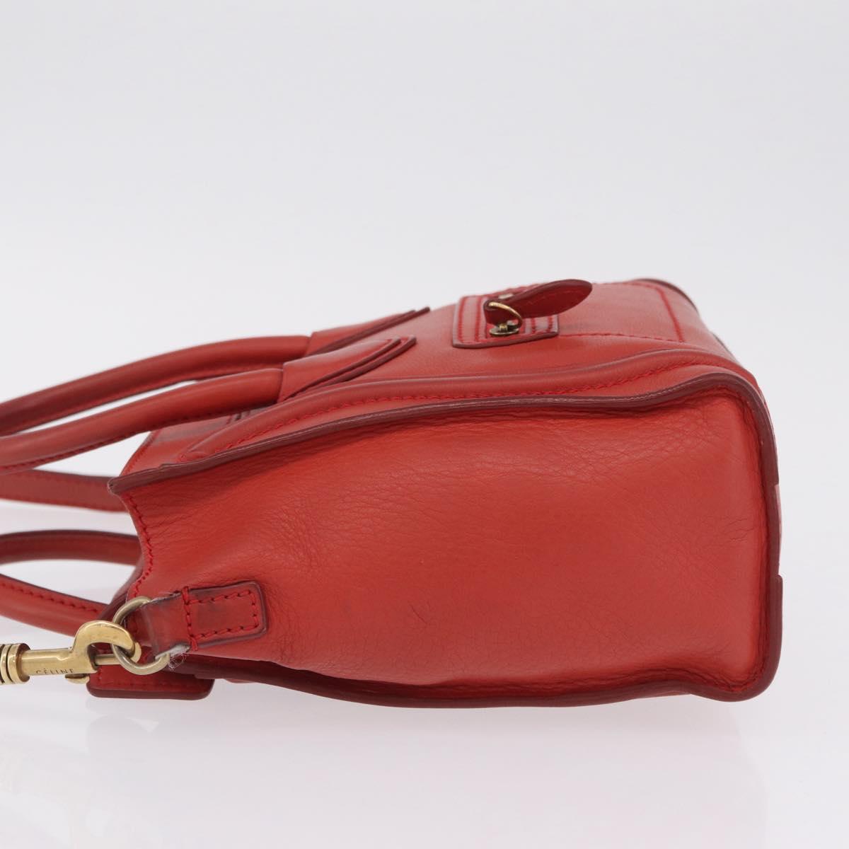 CELINE Luggage Nano Shopper Hand Bag Leather 2way Red Gold Auth ep16814A