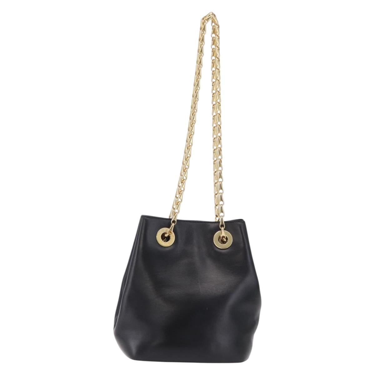 CELINE Shoulder Bag Leather Black Gold Auth ep16820V