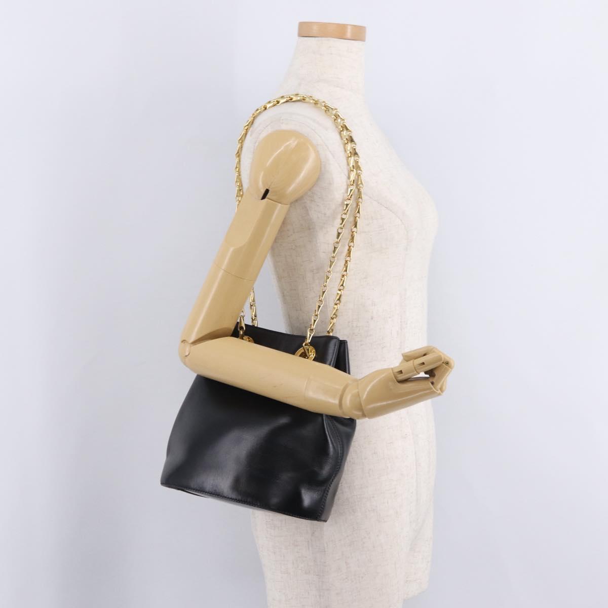 CELINE Shoulder Bag Leather Black Gold Auth ep16820V