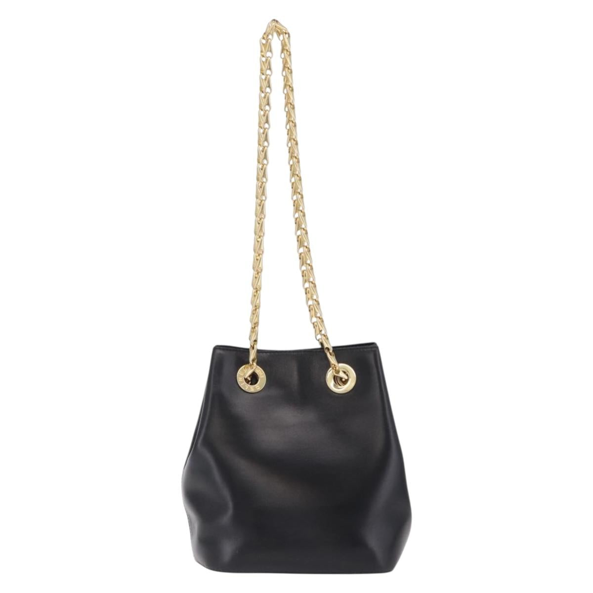 CELINE Shoulder Bag Leather Black Gold Auth ep16820V