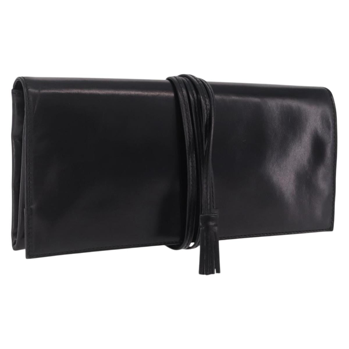 Saint Laurent Clutch Bag Leather Black Silver Auth ep16822