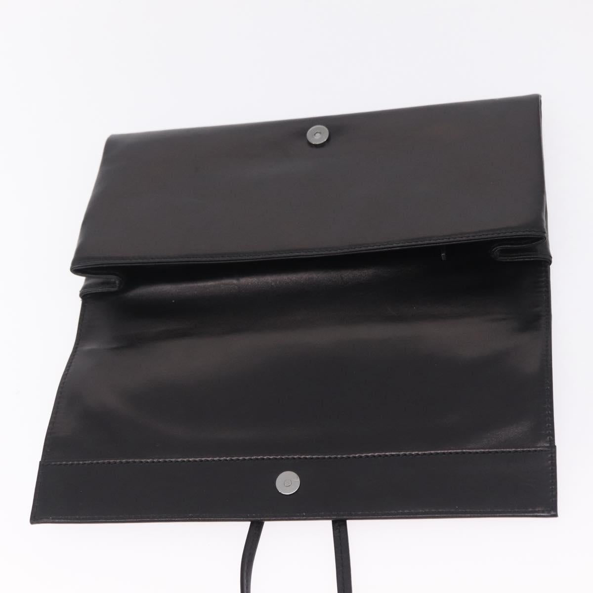 Saint Laurent Clutch Bag Leather Black Silver Auth ep16822