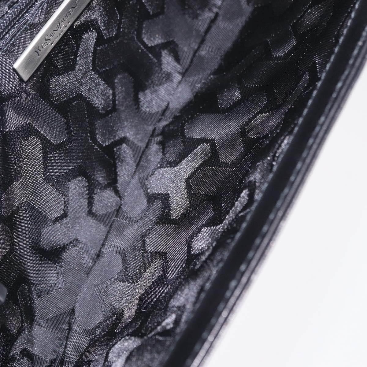 Saint Laurent Clutch Bag Leather Black Silver Auth ep16822